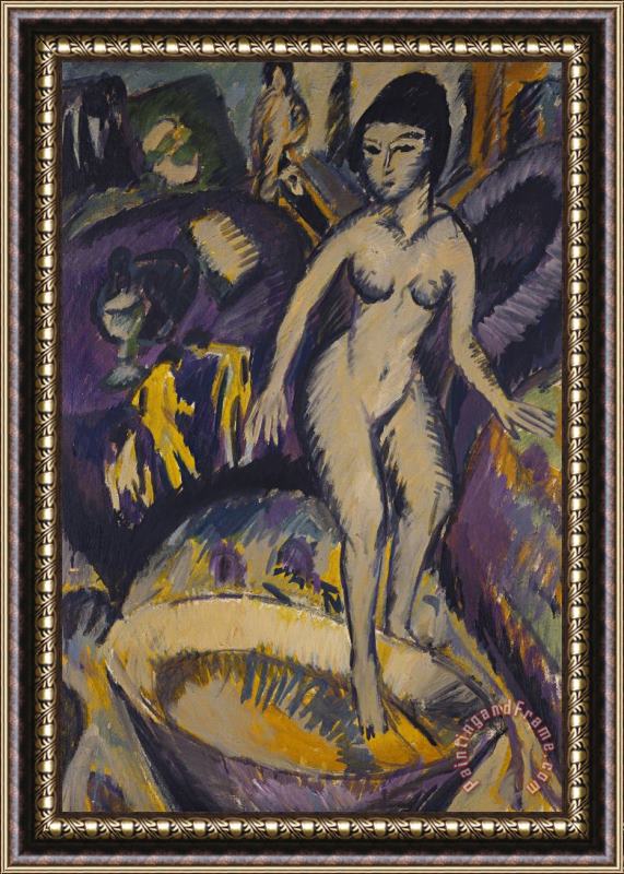 Ernst Ludwig Kirchner Female Nude With Hot Tub Framed Painting