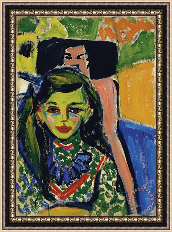 Ernst Ludwig Kirchner Franzi Vor Geschnitztem Stuhl Framed Painting