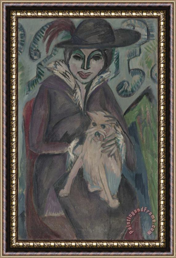 Ernst Ludwig Kirchner Frau Mit Hund I (woman with Dog I) Framed Painting