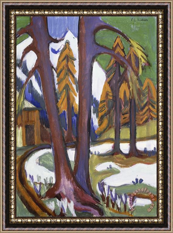 Ernst Ludwig Kirchner Mountain Early Spring with Larchen Framed Painting