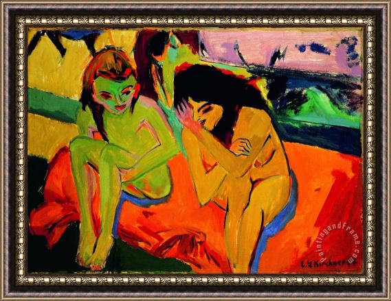 Ernst Ludwig Kirchner Naked Girlstalking Framed Painting