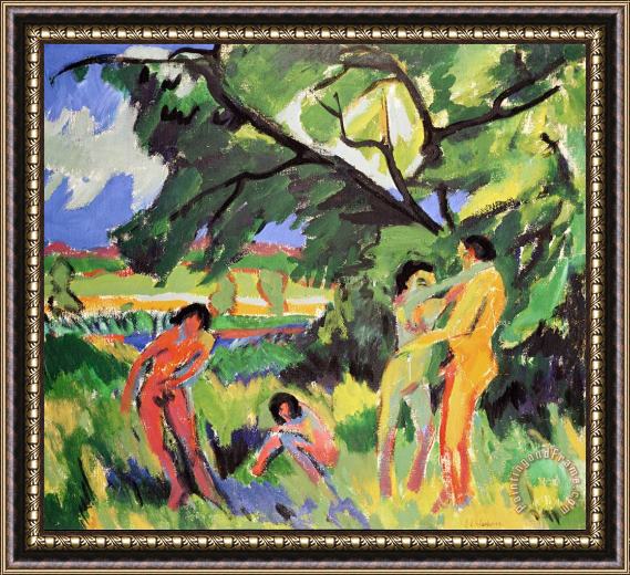 Ernst Ludwig Kirchner Nudes Playing Under Tree Framed Painting