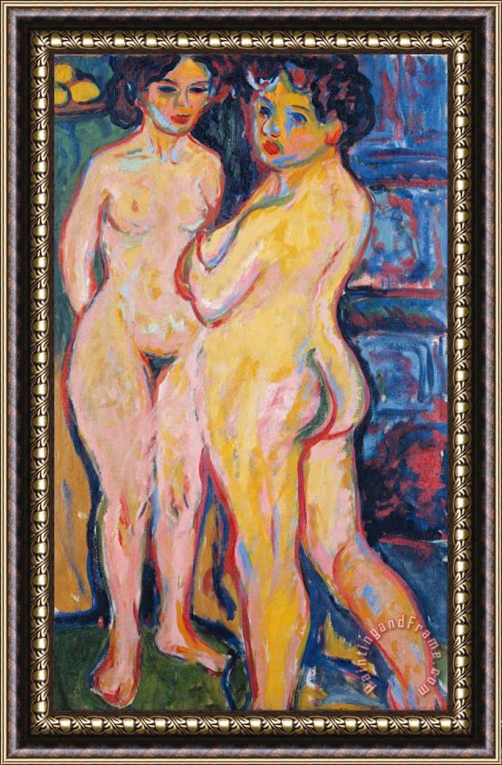 Ernst Ludwig Kirchner Nudes Standing by Stove Framed Painting