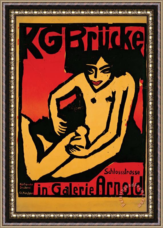 Ernst Ludwig Kirchner Poster for The Exhibition for The Artists' Group Die Brucke at The Arnold Gallery Dresden Framed Painting
