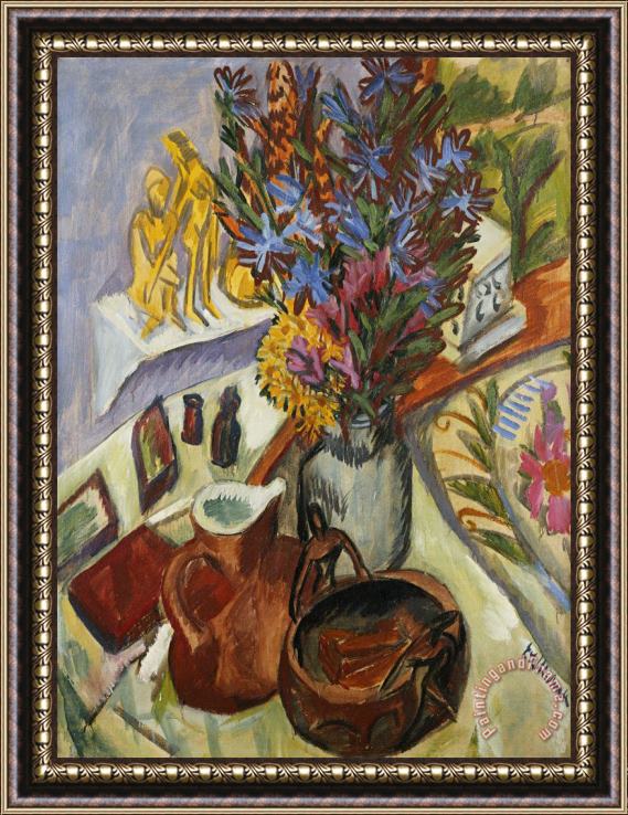 Ernst Ludwig Kirchner Still Life With Jug And African Bowl Framed Painting