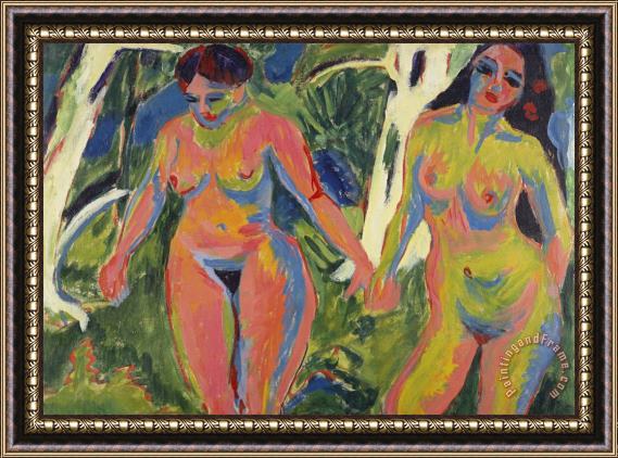 Ernst Ludwig Kirchner Two Nude Women In A Wood Framed Print