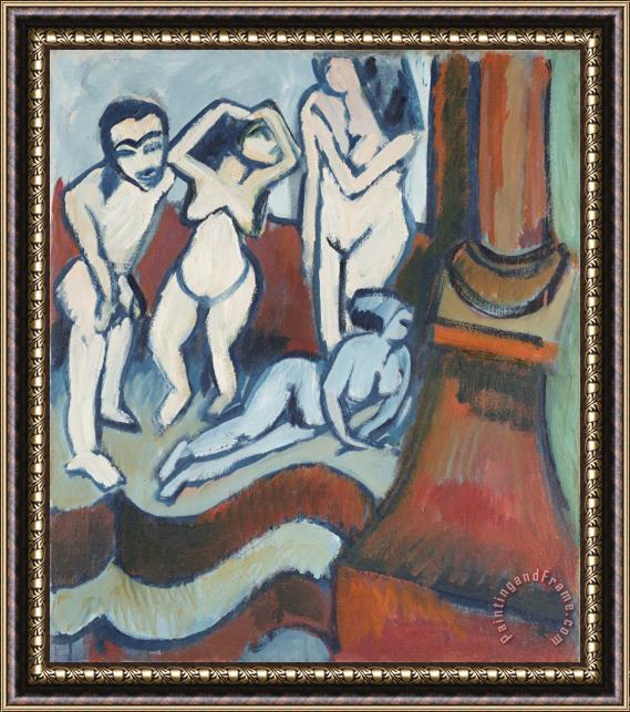 Ernst Ludwig Kirchner Vier Holzplastiken (recto)/ Schlittschuhlaufer (verso), 1912 (recto), 1929 1930 (verso) Framed Painting