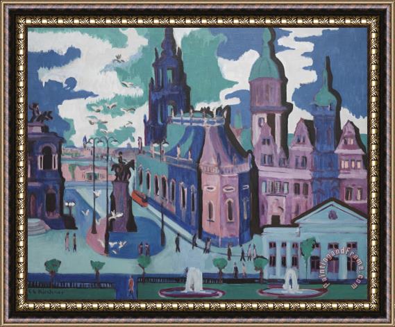 Ernst Ludwig Kirchner View of Dresden: Schlossplatz Framed Painting
