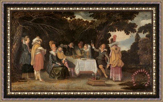 Esaias Van De Velde Voornaam Gezelschap, Dinerend in De Buitenlucht Framed Painting