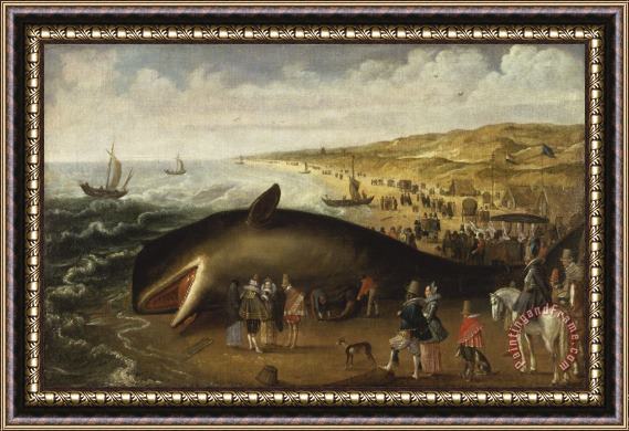 Esaias van de Velde Whale Stranding of 1617 : The Whale Beached Between Scheveningen And Katwijk on 20 Or 21 January 1617, with Elegant Sightseers. Framed Print