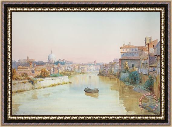 Ettore Roesler Franz View of the Tevere from the Ponte Sisto Framed Painting
