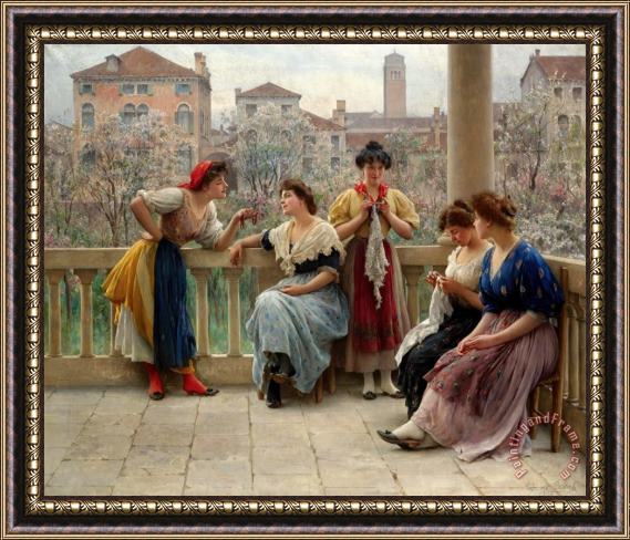 Eugen von Blaas Conversation on The Terrace, Venice Framed Print
