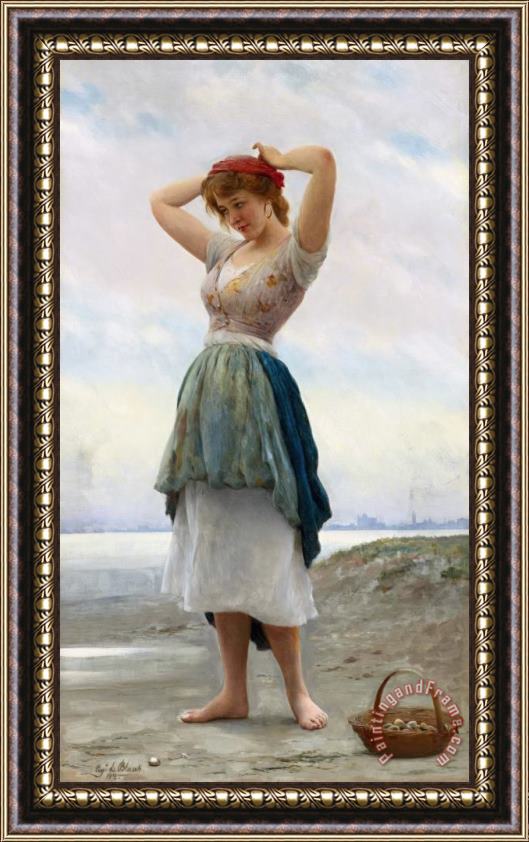 Eugen von Blaas On The Beach, 1908 Framed Painting