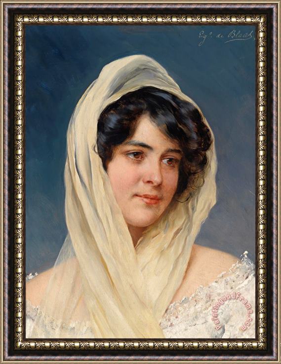 Eugen von Blaas Portrait of a Young Lady with Veil Framed Painting