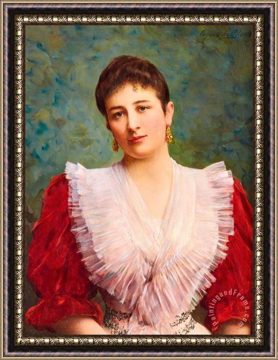 Eugen von Blaas Portrait of Olga Sardegna Daverio, 1896 Framed Painting