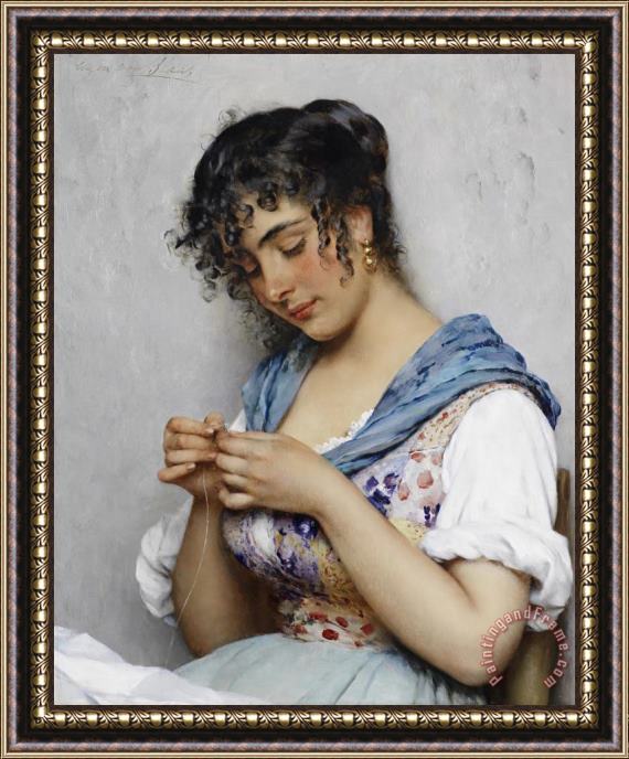 Eugen von Blaas The Italian Seamstress Framed Painting