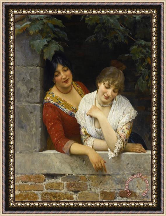 Eugen von Blaas Venetians at The Balcony, 1881 Framed Painting