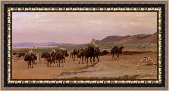 Eugene Alexis Girardet Caravannes De Sel Dans Le Desert Framed Painting