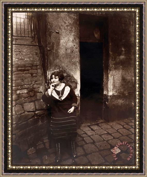 Eugene Atget La Villette. Rue Asselin, Prostitute Waiting in Front of Her Door Framed Painting