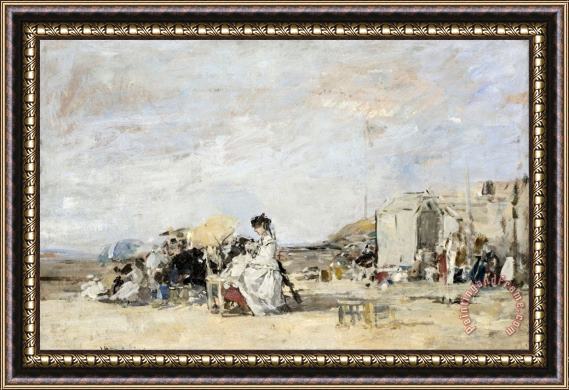 Eugene Boudin Lady in White on The Beach at Trouville Framed Painting