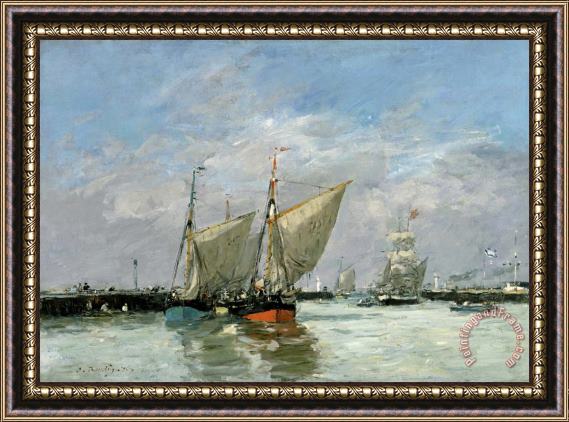 Eugene Boudin Trouville, The Jetties, High Tide Framed Painting