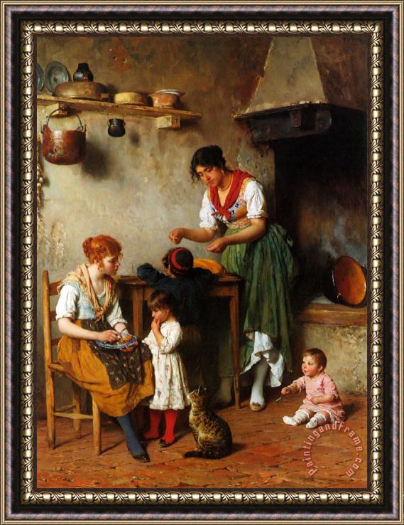 Eugene De Blaas A Helping Hand Framed Painting