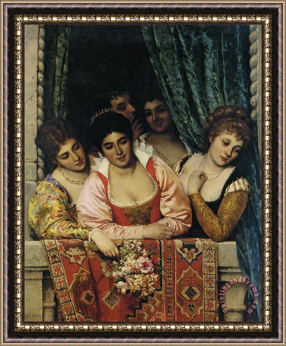 Eugene De Blaas Ladies on a Balcony Framed Painting