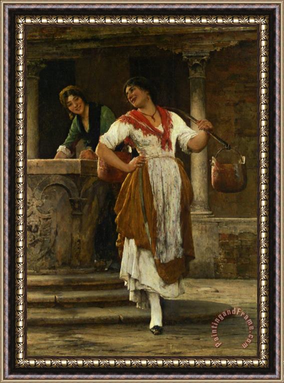 Eugene De Blaas Meeting in The Square Framed Painting