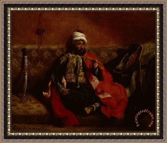 Eugene Delacroix A Turk Smoking Sitting on a Sofa Framed Painting