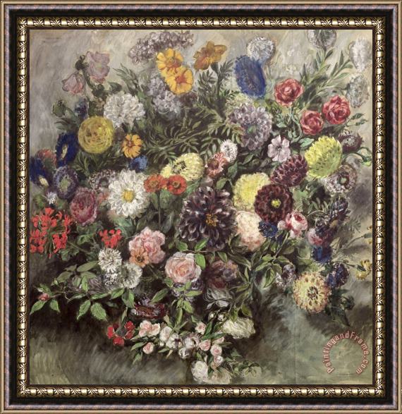 Eugene Delacroix Bouquet of Flowers (w/c, Gouache & Pastel on Paper) Framed Painting
