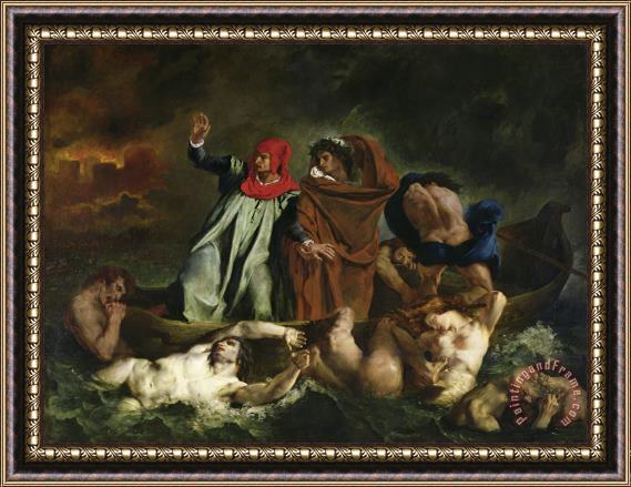 Eugene Delacroix Dante (1265 1321) And Virgil (70 19 Bc) in The Underworld Framed Painting