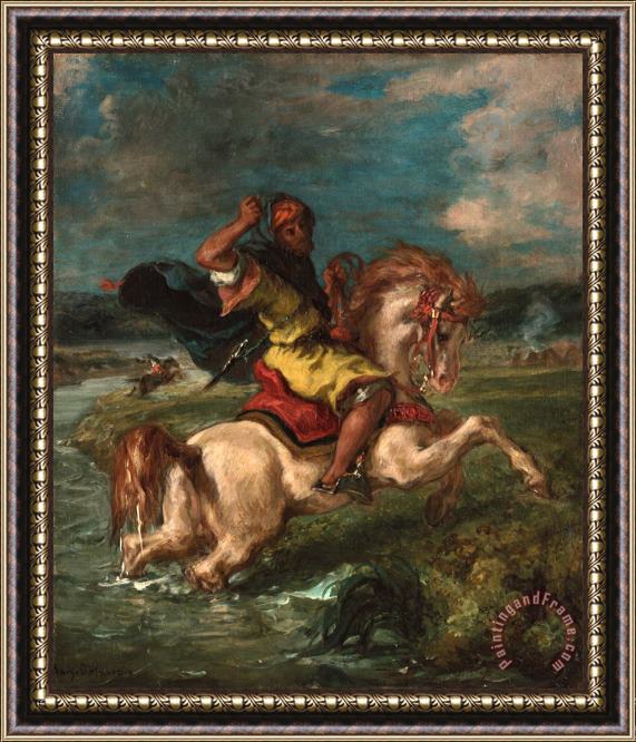 Eugene Delacroix Moroccan Horseman Crossing a Ford Framed Painting