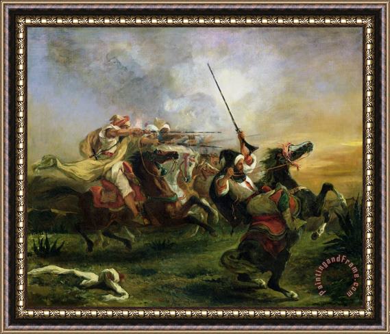 Eugene Delacroix Moroccan Horsemen in Military Action Framed Painting