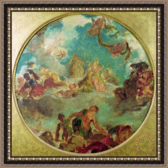Eugene Delacroix Peace Descending to Earth, Study for The Central Ceiling of The Salon De La Paix in The Hotel De Ville Destroyed in 1871 During The Commune (oil on Ca Framed Painting