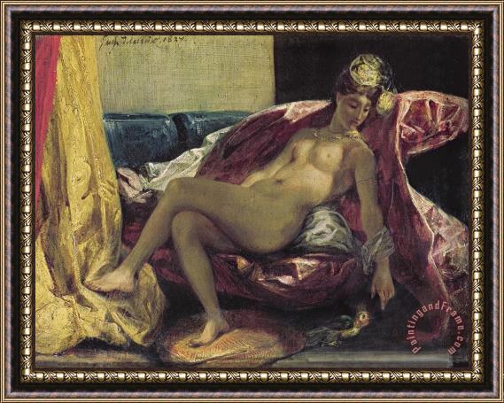 Eugene Delacroix Reclining Odalisque Or, Woman with a Parakeet Framed Painting