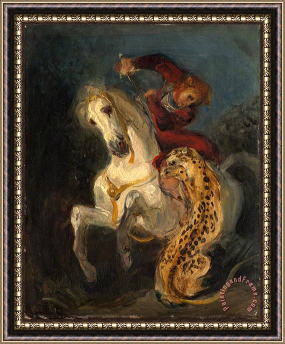 Eugene Delacroix Rider Attacked by a Jaguar Framed Painting
