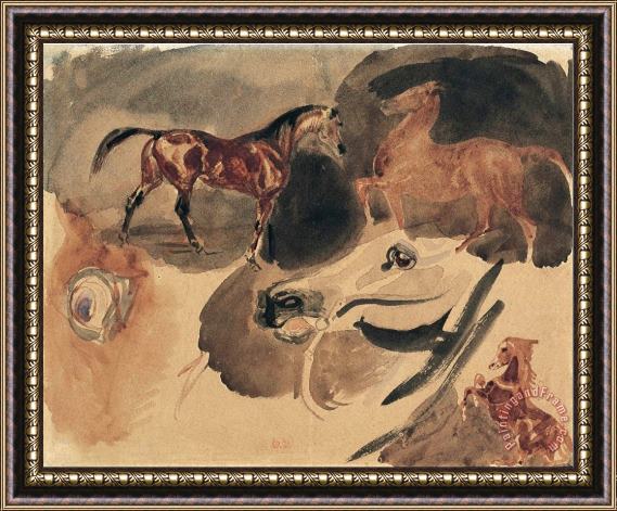 Eugene Delacroix Study of Horses Framed Print