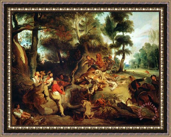 Eugene Delacroix The Wild Boar Hunt, After a Painting by Rubens Framed Painting
