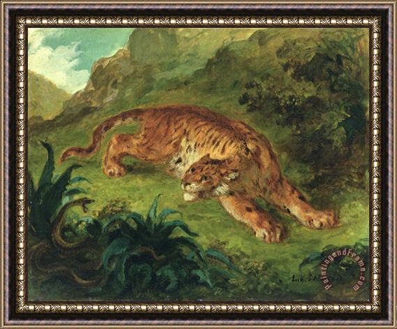 Eugene Delacroix Tiger And Snake Framed Print