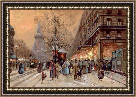 Eugene Galien-Laloue A Busy Boulevard Near The Place De La Republique Paris Framed Painting