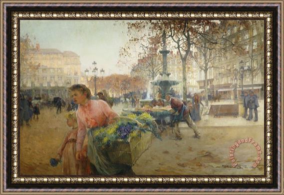 Eugene Galien-Laloue Place Du Theatre Francais Paris Framed Painting