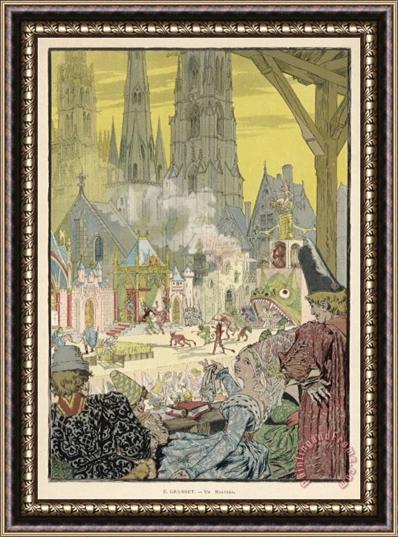 Eugene Grasset Mystery Play in The Grounds of a Cathedral with Spectacles Framed Print