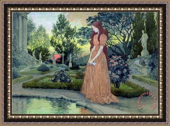 Eugene Grasset Young Girl in a Garden Framed Painting