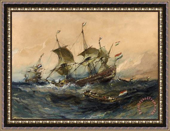 Eugene Isabey Dutch Ships in a Storm Framed Painting