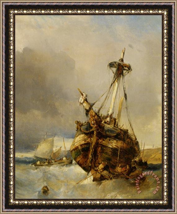 Eugene Isabey Sailing Near The Coast Framed Painting