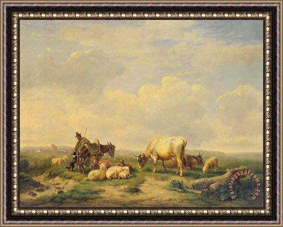 Eugene Joseph Verboeckhoven Herdsman and Herd Framed Print