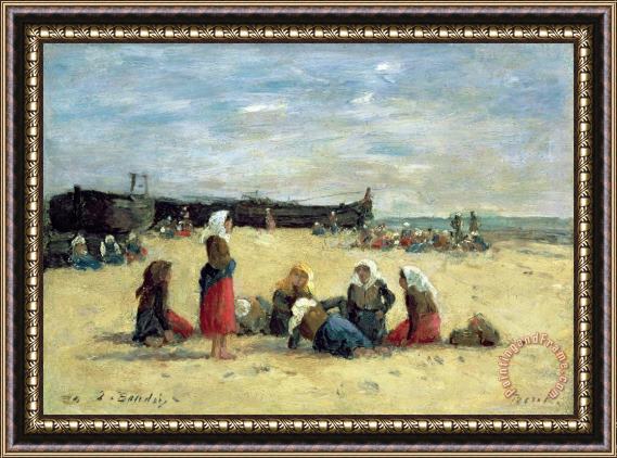 Eugene Louis Boudin Berck - Fisherwomen on the Beach Framed Print