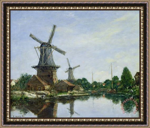Eugene Louis Boudin Dutch Windmills Framed Print