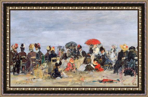 Eugene Louis Boudin Figures on a Beach Framed Painting