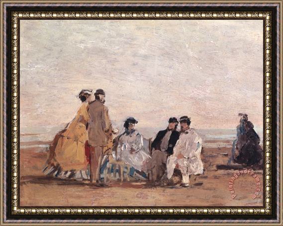 Eugene Louis Boudin On the Beach at Trouville Framed Print